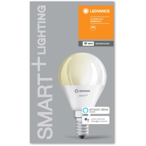 Ledvance Smart+ WiFi LED-Lampe, Tropfenform, E14, 5,5W, warmweiß, dimmbar.