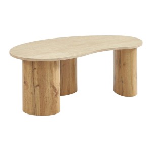 Alozya Couchtisch, 120 cm, beige/naturfarben hell, organische Platte, drei zylindrische Beine. Modernes Design.