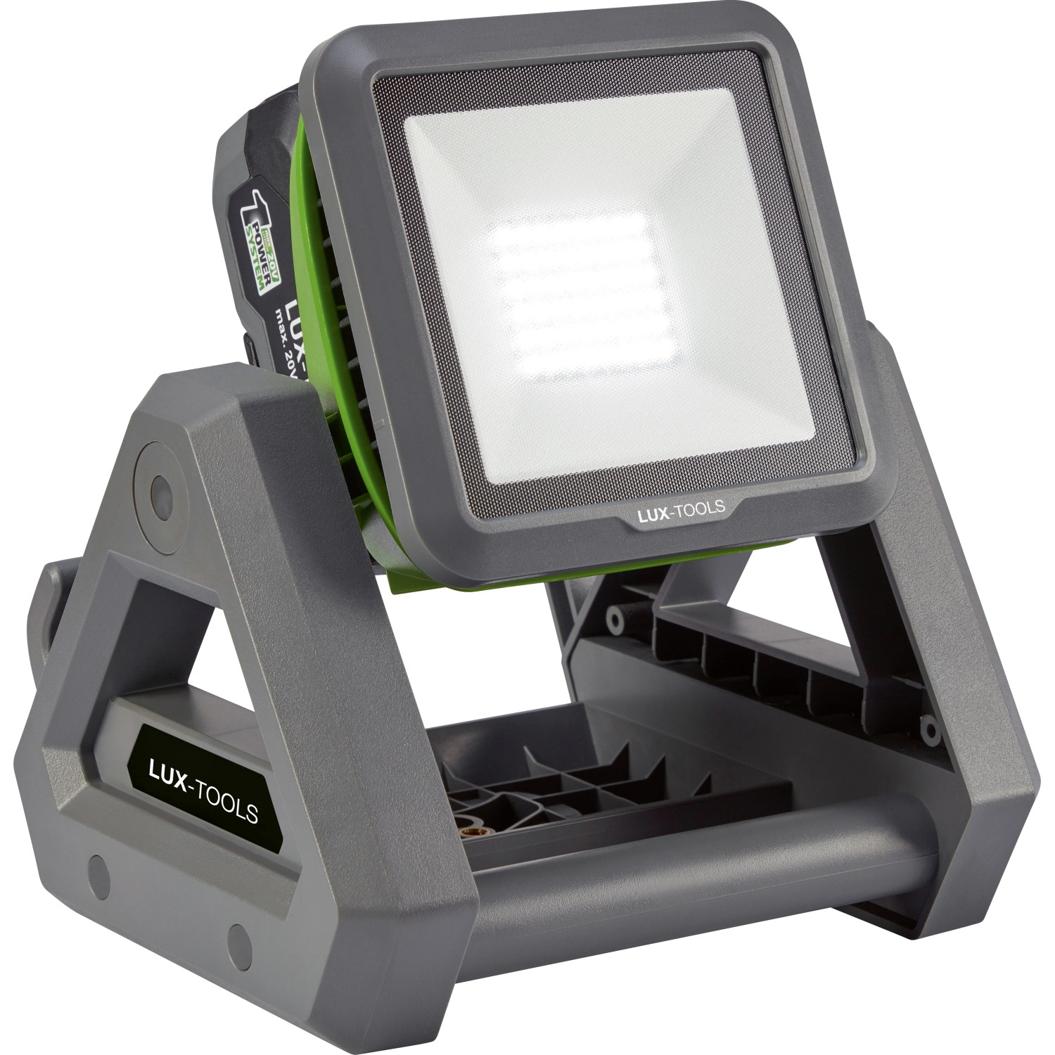 LUX Akku-Arbeitsleuchte 1PowerSystem A-AL-20 Solo, graue Akku-Lampe mit hellem Licht.