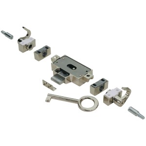 Hettich Nutbart-Drehstangenschloss, vernickelt, für DIN rechts Türen, mit Schlüssel und Zubehör.