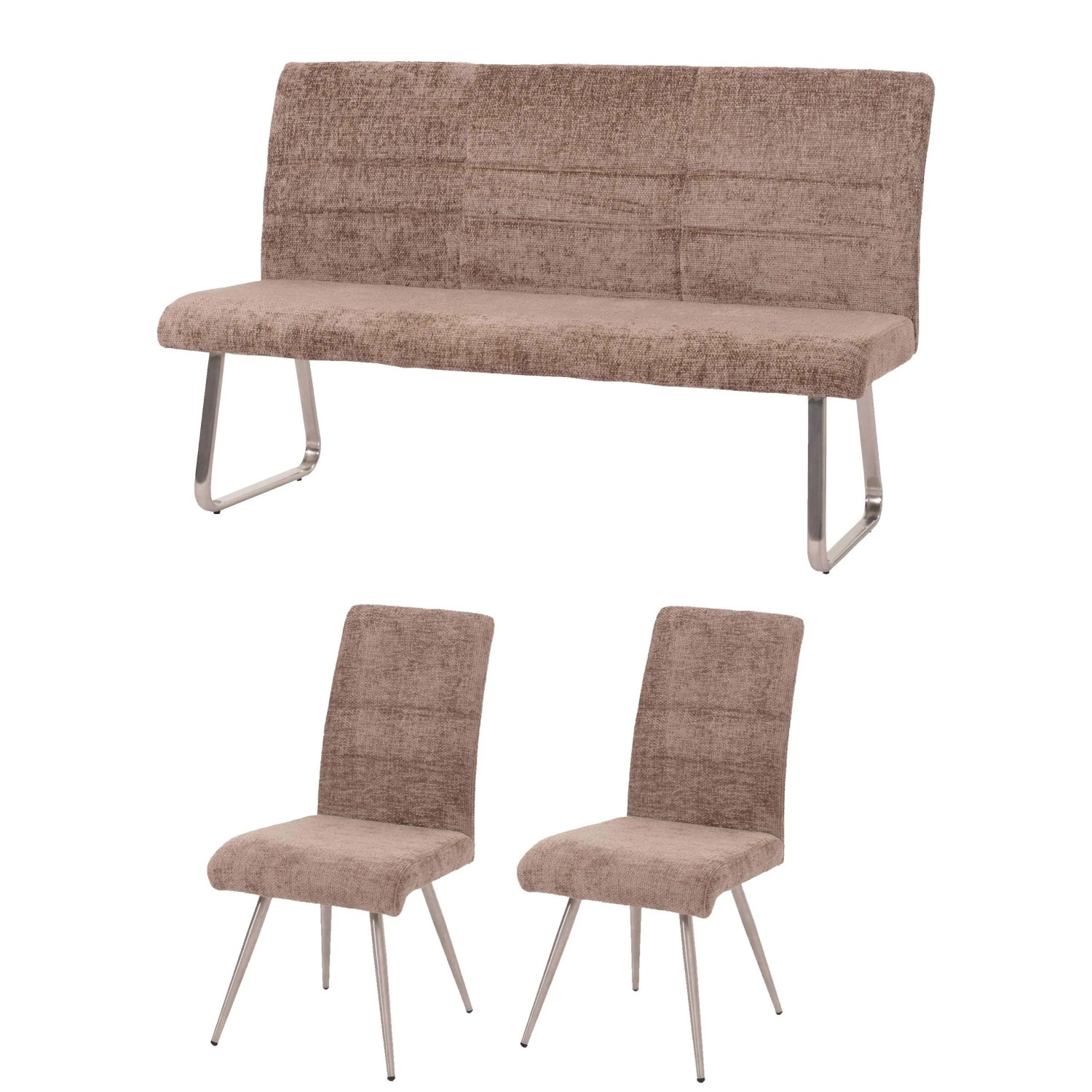 MCW Esszimmer-Set G55  2er-Set Stuhl + Sitzbank 160cm 3-teilig Stoff Chenille Braun