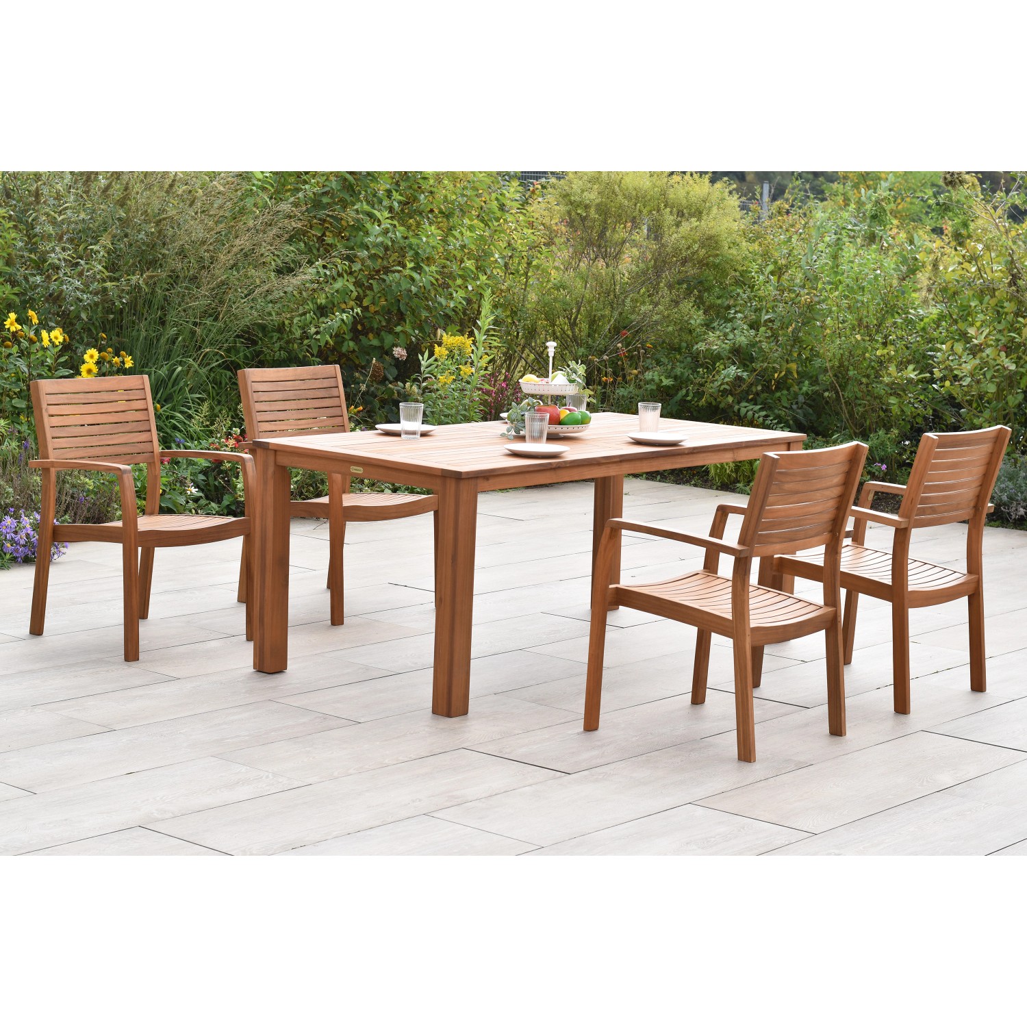 Merxx Batavia Set 5-tlg. 4 Stapelsessel Gartentisch 185 x 90 cm günstig online kaufen