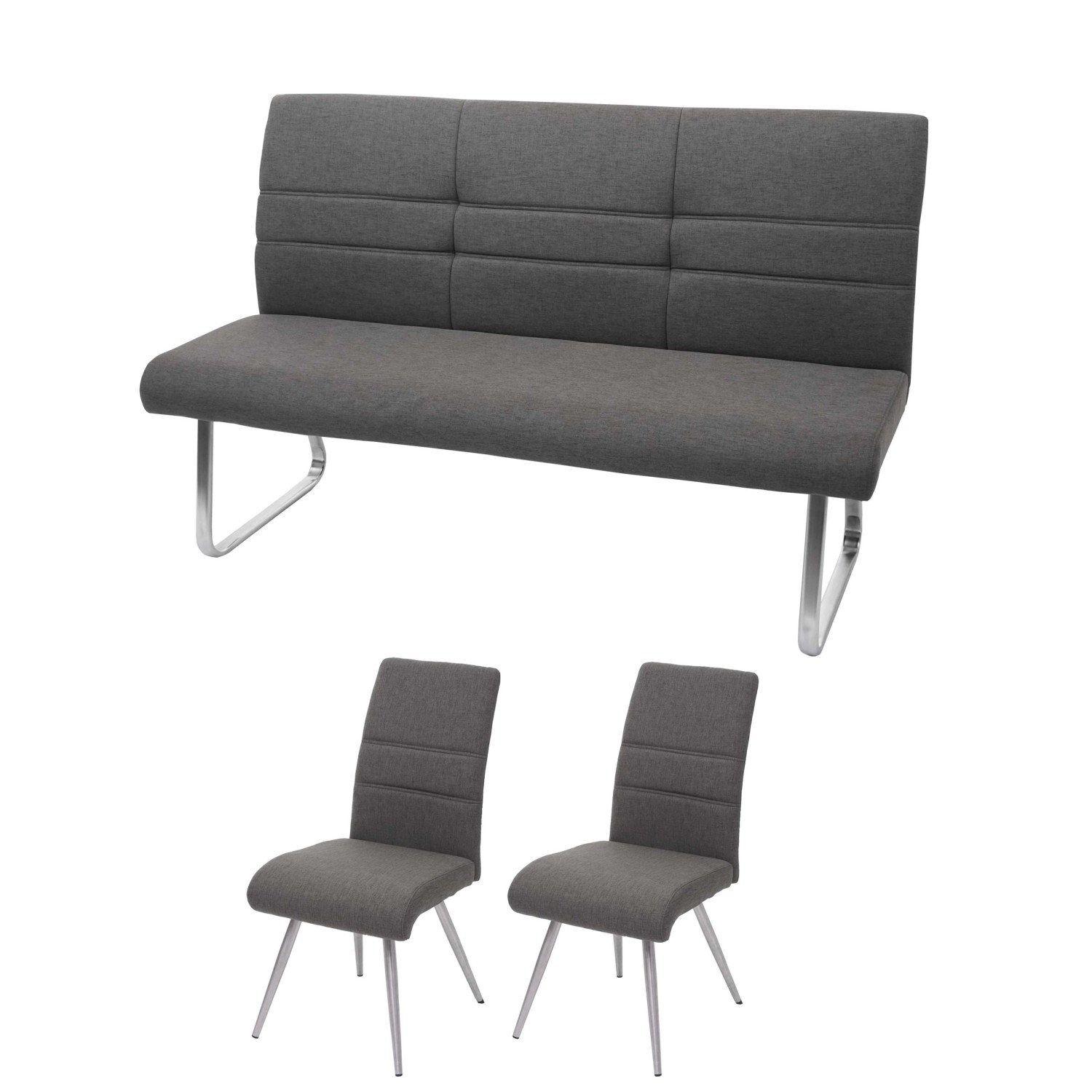MCW Esszimmer-Set G55 Bank Küchenstuhl Stuhl Grau-Braun Bank 160cm günstig online kaufen