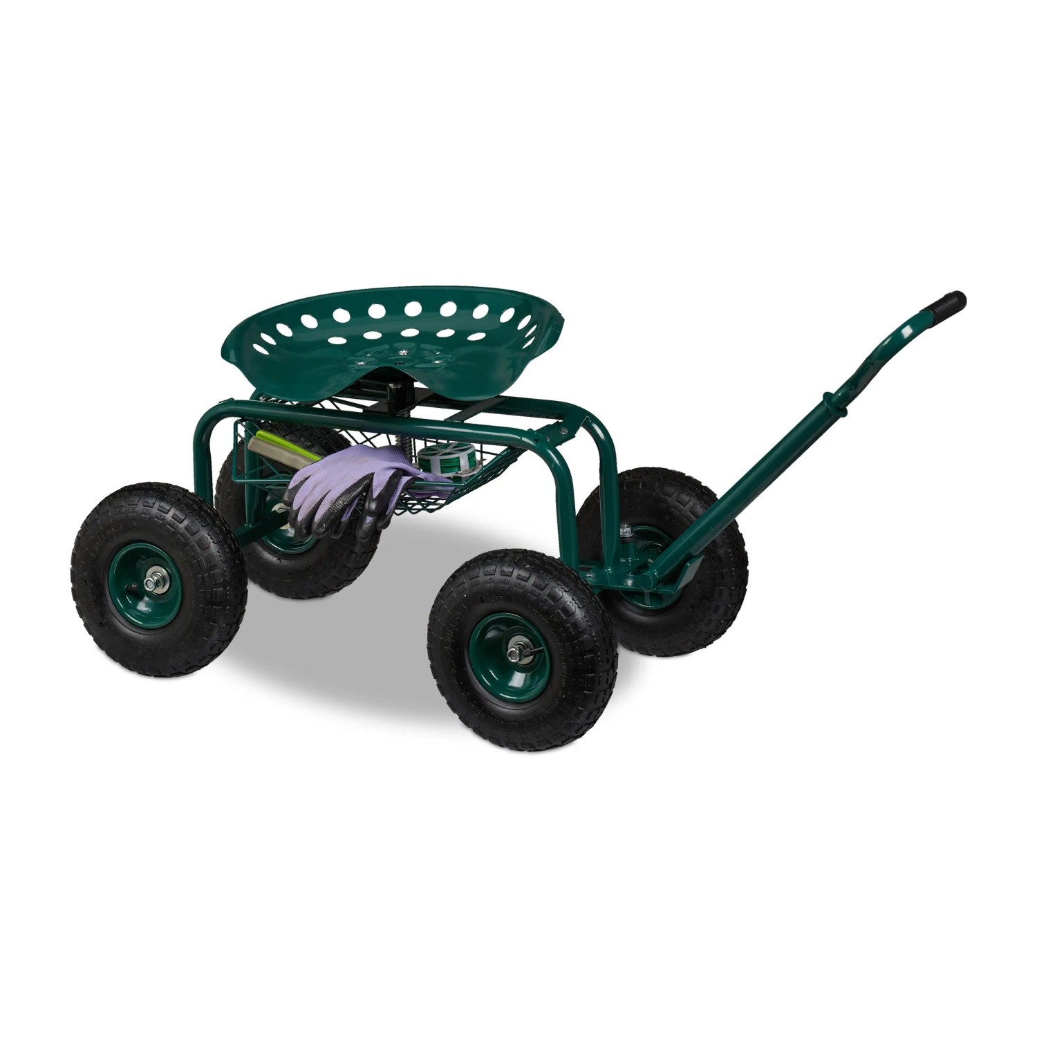 Relaxdays Gartenrollsitz Stahl Grün Fahrbar Höhenverstellbar mit Stauraum 45 cm x 43 cm x 82 cm 13,7 kg