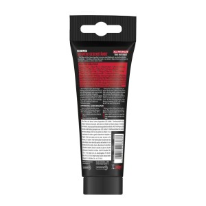 Rückseite der schwarzen Pattex Montagekleber Tube 340g für schwere Gegenstände, Kleben statt Bohren.