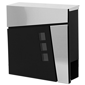 PROREGAL Briefkasten HxBxT 37x37x11cm Wandbriefkasten Postkasten Zeitungsfach Pulverbeschichtet Schwarz/Edelstahl