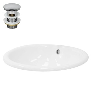 ML-Design Waschbecken, Keramik weiß, oval, mit Ablaufgarnitur. Modernes Design für Bad oder Gäste-WC.