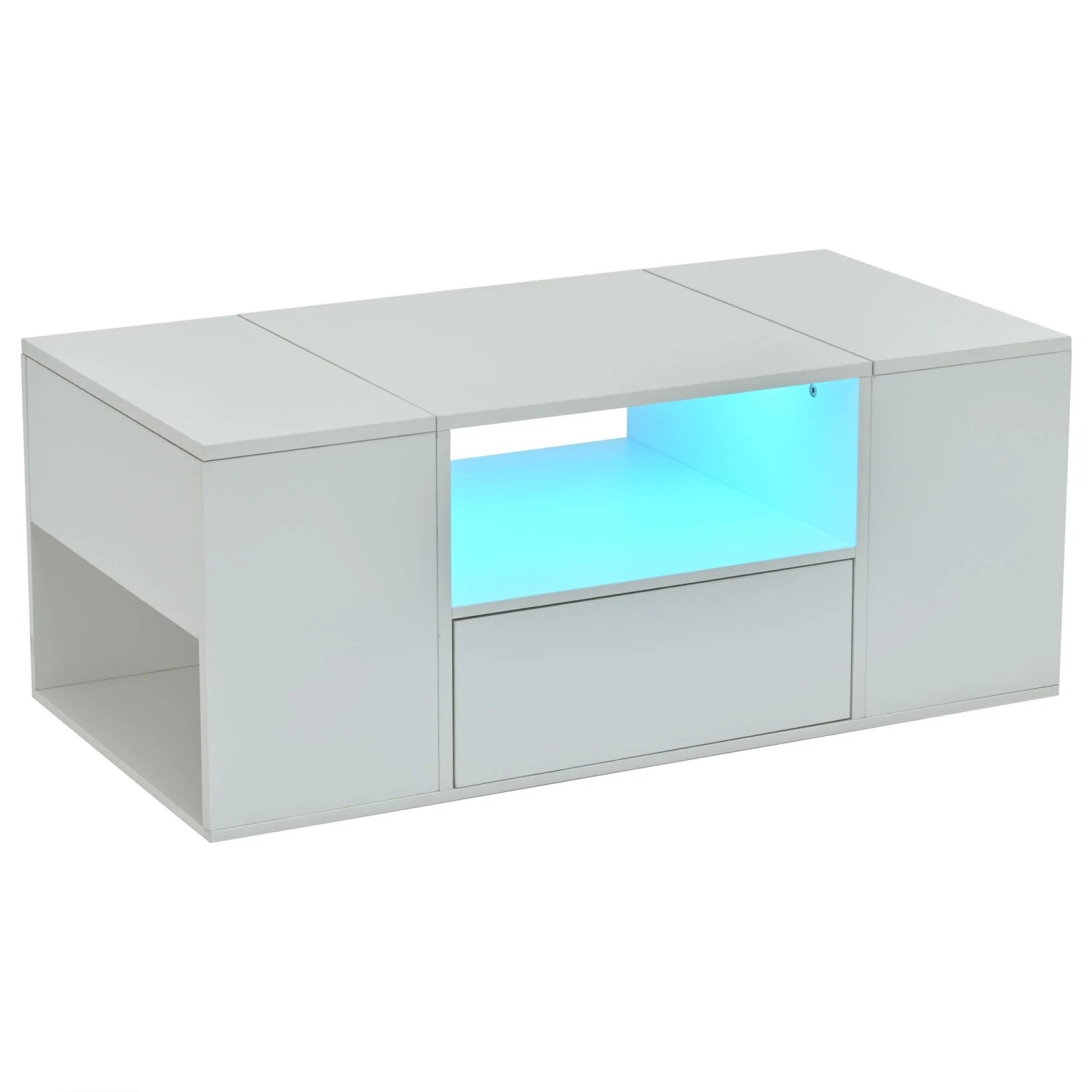 ModernLuxe Couchtisch Hochglanz mit 1 Schublade 2 Fächern LED Ablage Spanplatte Weiß