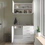 Flex-Well Miniküche Joelina, 100 cm, Weiß matt/Beton Grau, mit Spüle und Kochfeld. Ideal für Single-Haushalte.