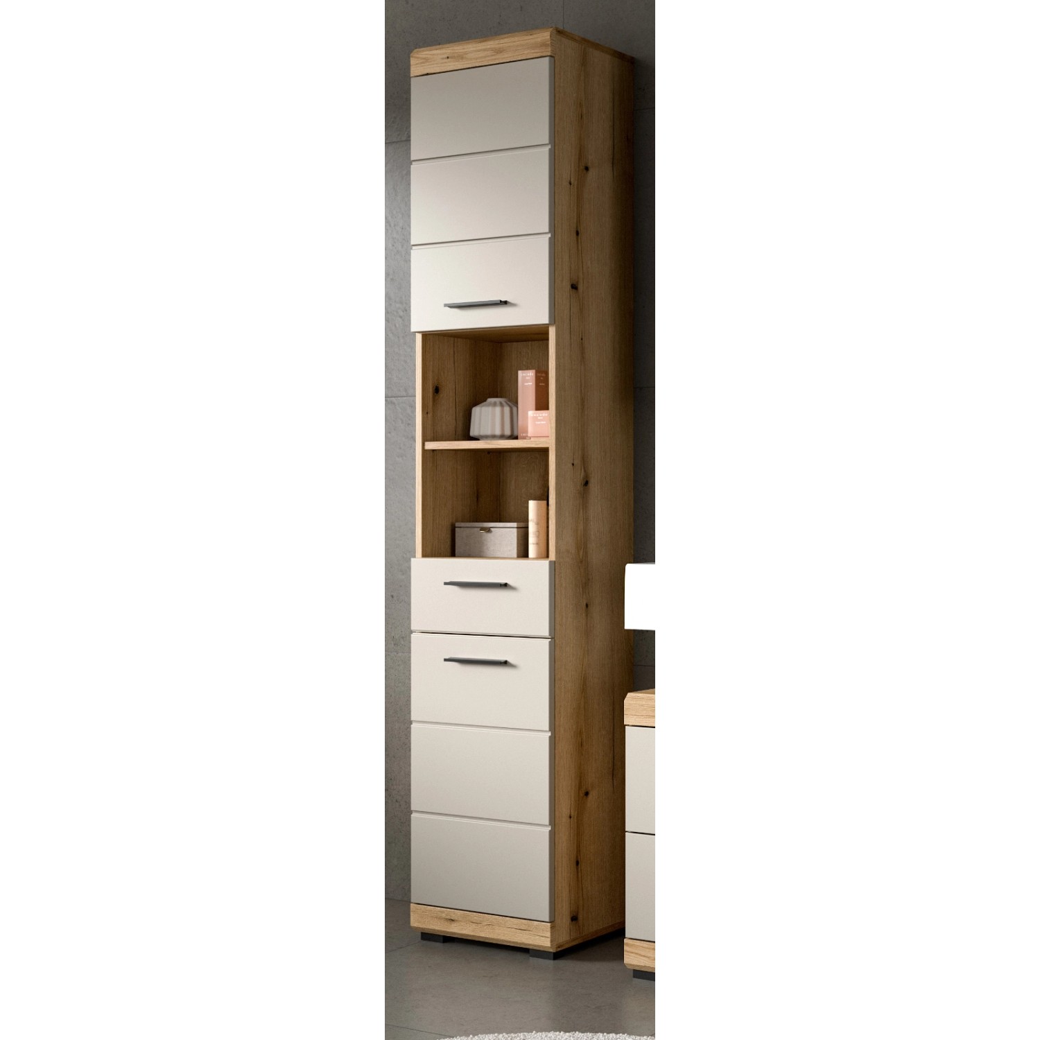 Inn.Furn Badezimmer Hochschrank in Sand und Eiche 37 x 191 cm Shawn