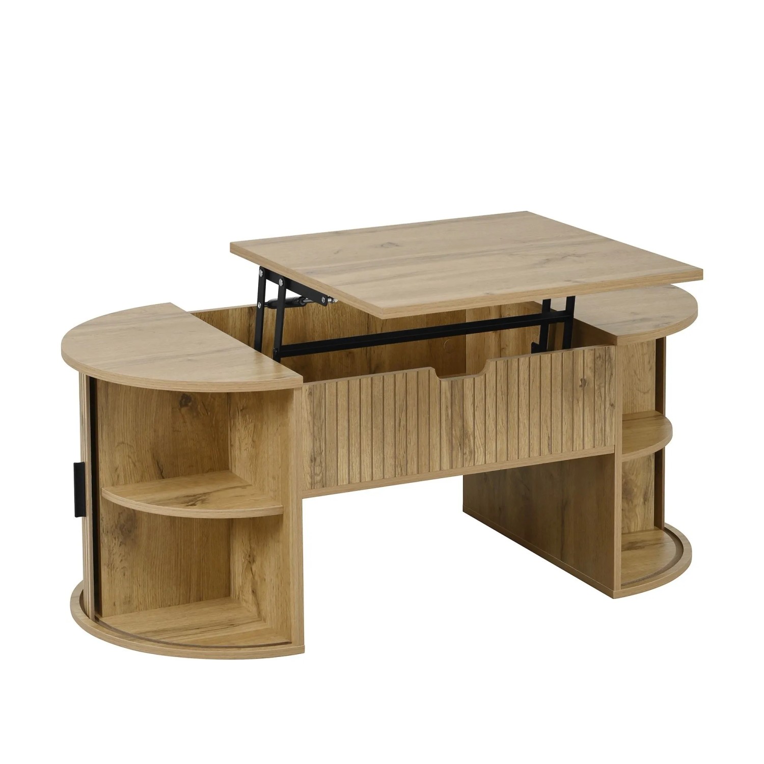 okwish Couchtisch Höhenverstellbar/Offene Regale/Versteckter Stauraum Wohnzimmertisch 100 × 50 cm Natur