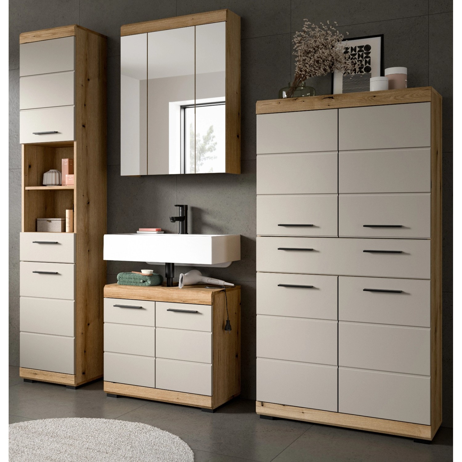 Inn.Furn Badmöbel Set in Sand und Eiche 4-teilig 200 cm Shawn günstig online kaufen