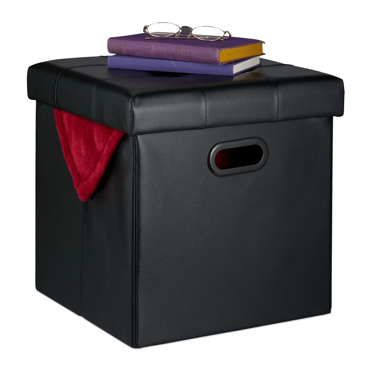 Relaxdays Hocker Kunstleder Schwarz Faltbar 39 cm x 37 cm x 37 cm 2,8 kg