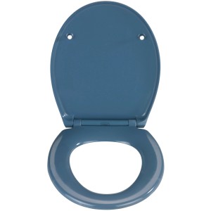 Blauer Wenko WC-Sitz Samos aus Duroplast mit Absenkautomatik, geöffnet.