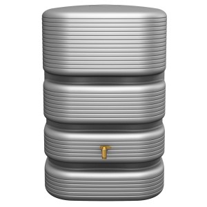 4rain Wandtank Quadro 500 l in Betongrau mit Auslaufhahn für die Regenwassernutzung.