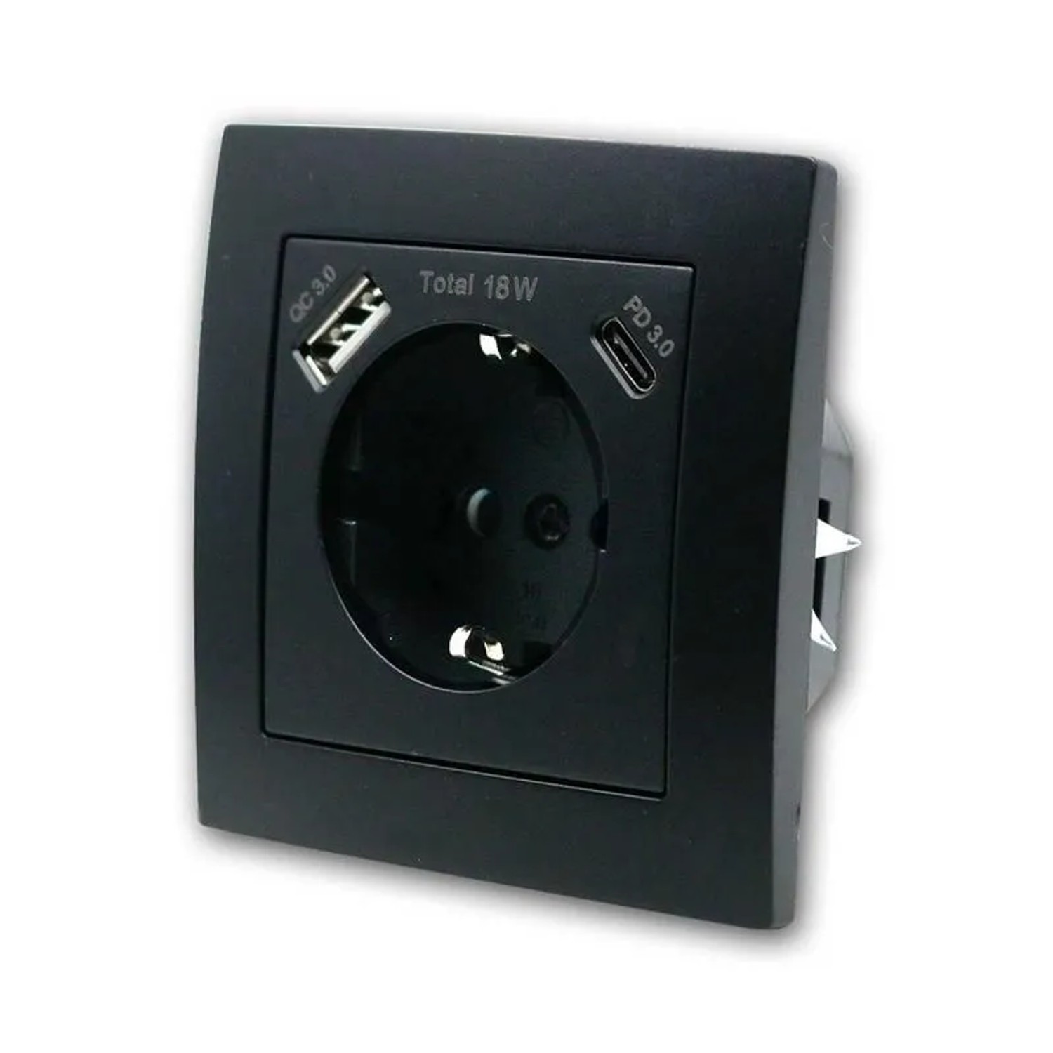 McPower FLAIR Schuko Steckdose Schwarz mit USB C m Rahmen