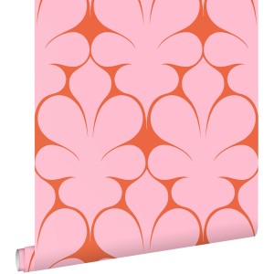 ESTAhome Dekorative Tapete mit Retro Ornamenten in Rosa und Rot, 50x900cm.