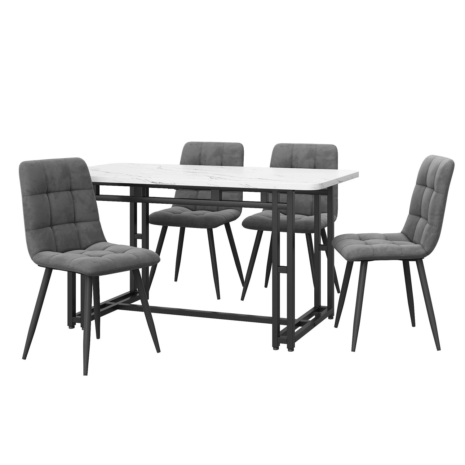 Merax Essgruppe 5-tlg mit 120x70cm Esstisch  4 Samtstühle Dunkelgrau  Schwarz