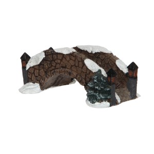 Steinbrücke (L12xB7,5xH5 cm) mit Schnee und Tannenbaum für die Weihnachtsdekoration.