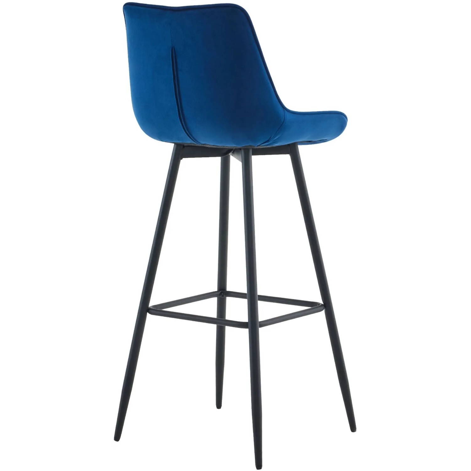 Blauer Samt Barhocker Dartford mit matt schwarzem Metallgestell. Moderner Hocker für Küche oder Bar.