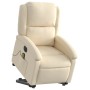 Elektrischer Massagesessel mit Aufstehhilfe, creme Stoff. Relaxsessel mit Vibrationsmassage und Aufstehfunktion.