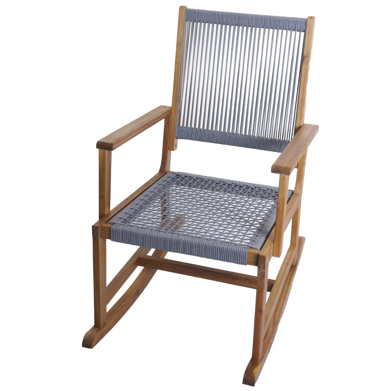 MCW Schaukelstuhl P73 Garten Akazie Holz Rope Seilgeflecht Grau