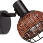 Deckenleuchte Buia mit Rattanoptik, braunes Rattan und schwarzes Metall. Spot für E14 Leuchtmittel.