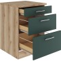 OPTIFIT Savona405 Unterschrank, 60 cm, Steingrün mit drei Auszügen und Arbeitsplatte in Wildeiche Optik.