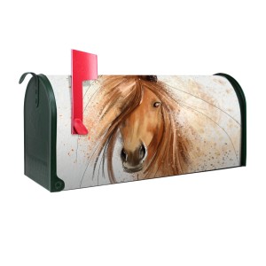 Grüner US Briefkasten mit Pferde Motiv. Amerikanischer Postkasten aus Stahl, pulverbeschichtet.