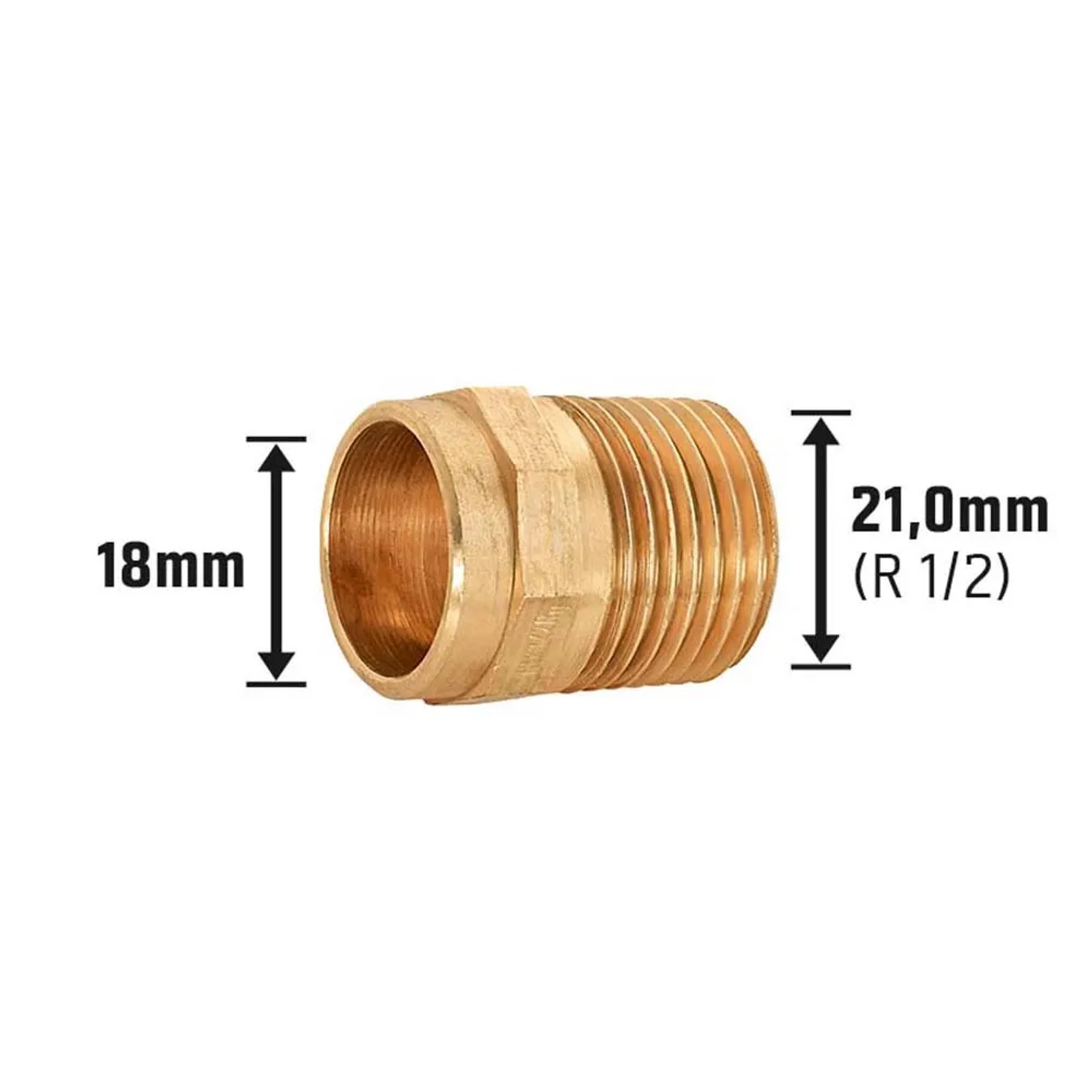 Löt-Übergangsnippel aus Rotguss, 18 mm x 21 mm (R 1/2) für Kupferrohre.