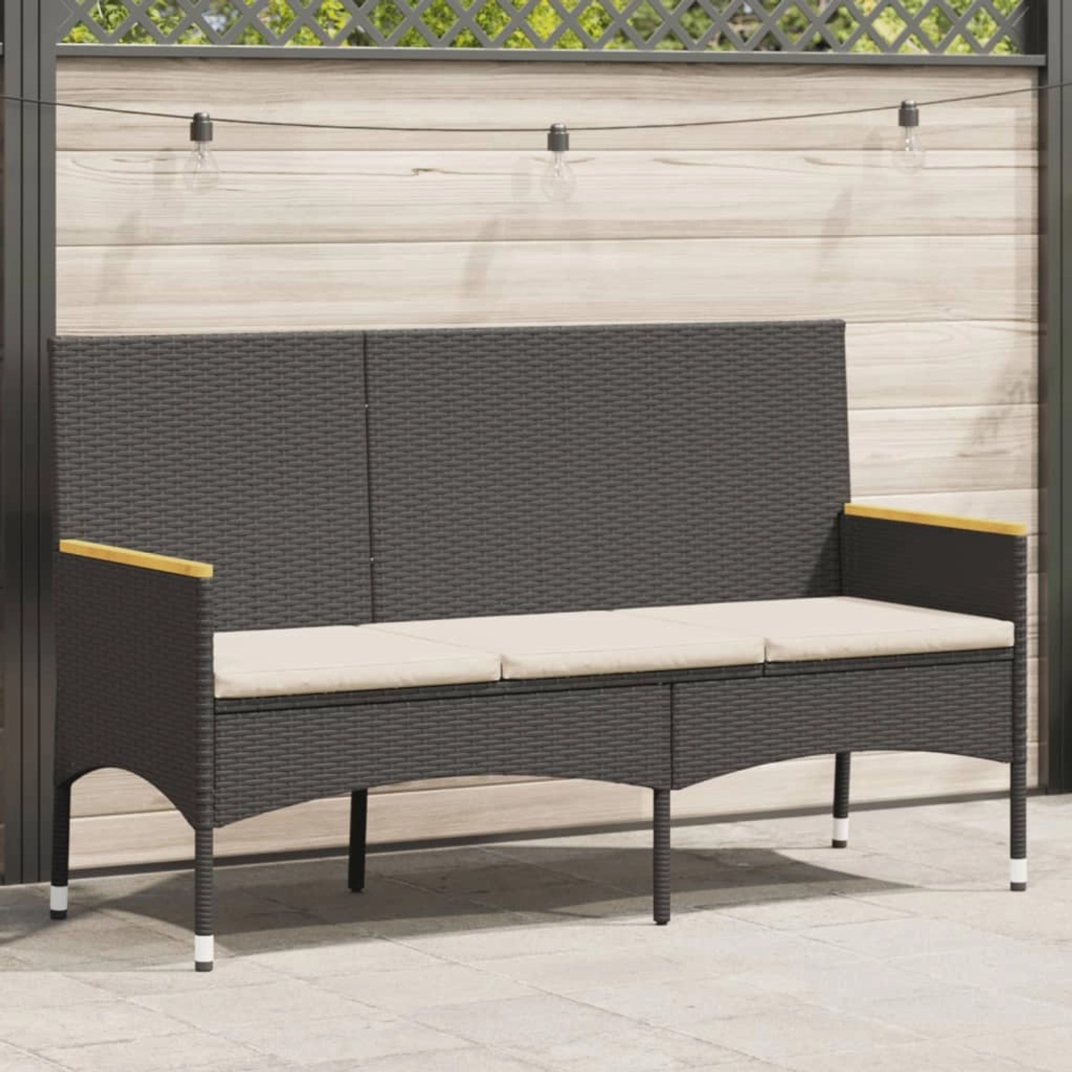 furnicato Gartenbank 3Sitzer mit Kissen Schwarz Poly Rattan kaufen bei OBI