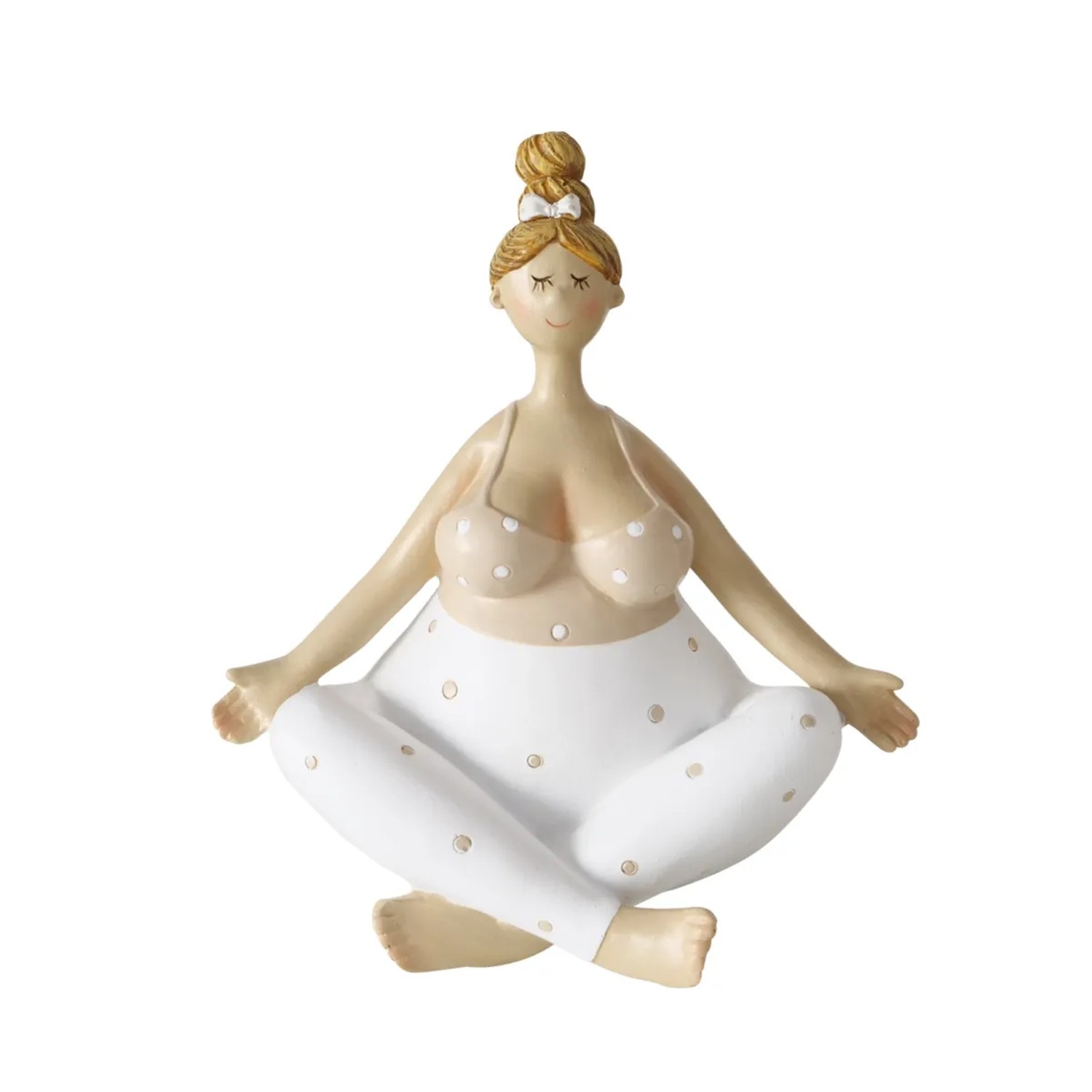 Beige-weiße Yoga Figur von Boltze Home, 22cm, aus Kunstharz, in Meditationspose.