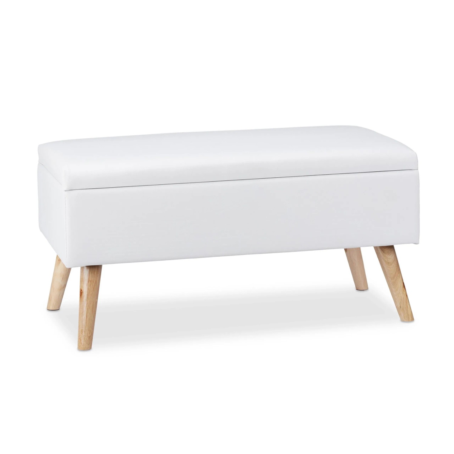 Relaxdays Sitzbank Kunstleder Eukalyptusholz MDF Weiß Mit Stauraum 40 cm x 80 cm x 39,5 cm 10,7 kg
