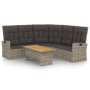 2-tlg. Garten Lounge Set Grau Poly Rattan mit Tisch und Ecksofa mit Kissen.