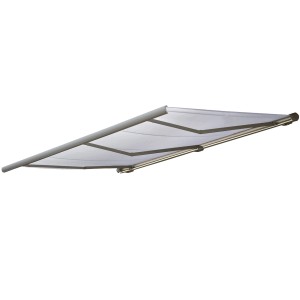 Elektrische Kassettenmarkise, 6x3m, creme Acryl, grauer Rahmen. Vollkassettenmarkise für den Schutz vor Sonne.