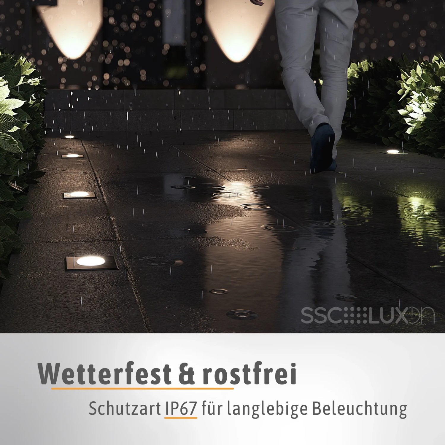 4er Set SSC-LUXon Juavi Bodeneinbaustrahler, eckig, silber, IP67, schwenkbar, ohne Leuchtmittel.