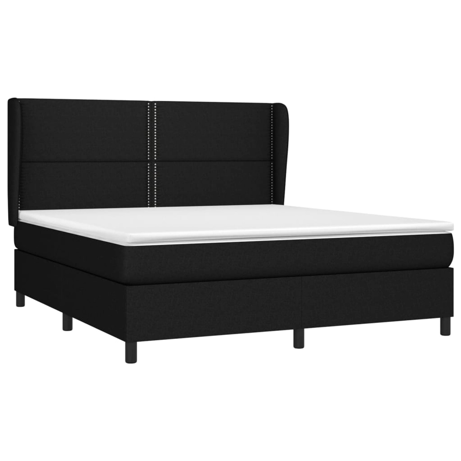 Schwarzes vidaXL Boxspringbett (160x200 cm) mit Matratze und Stoffbezug.