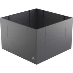 Leeres, anthrazitfarbenes Eleo Hochbeet Monterosso aus Metall, 90x90x68 cm.
