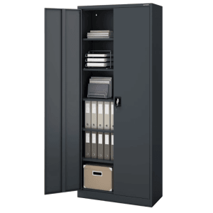 DELUKE Aktenschrank KADO, anthrazit, mit 6 Ebenen, abschließbarer Metallschrank für Büro und Werkstatt.