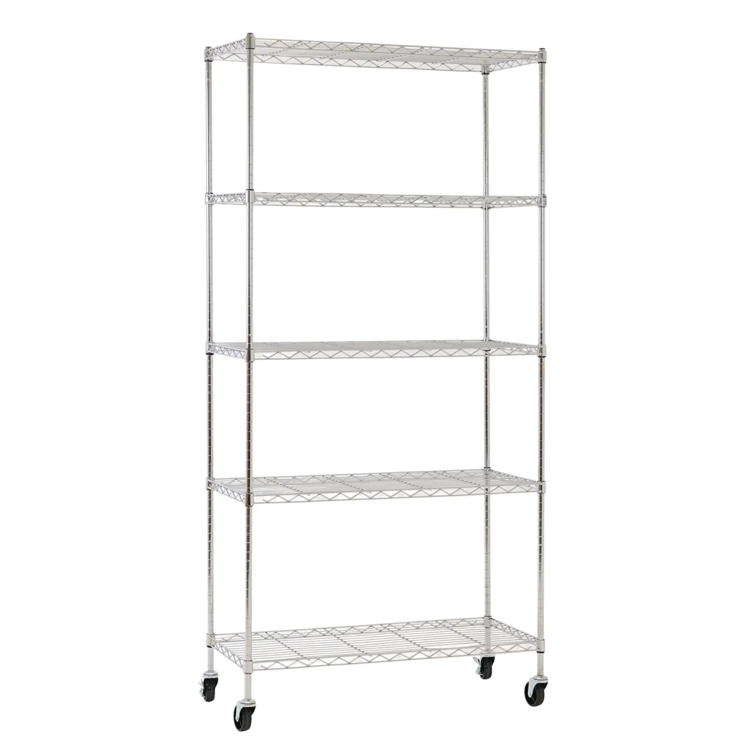 PROREGAL Gitterregal HADES Mit Rollen & 5 Gitterböden Metall 180x90x40cm Fachlast 75kg Metallregal Chrom  Schmal Silber Küchenregal Aufbewahrungsregal
