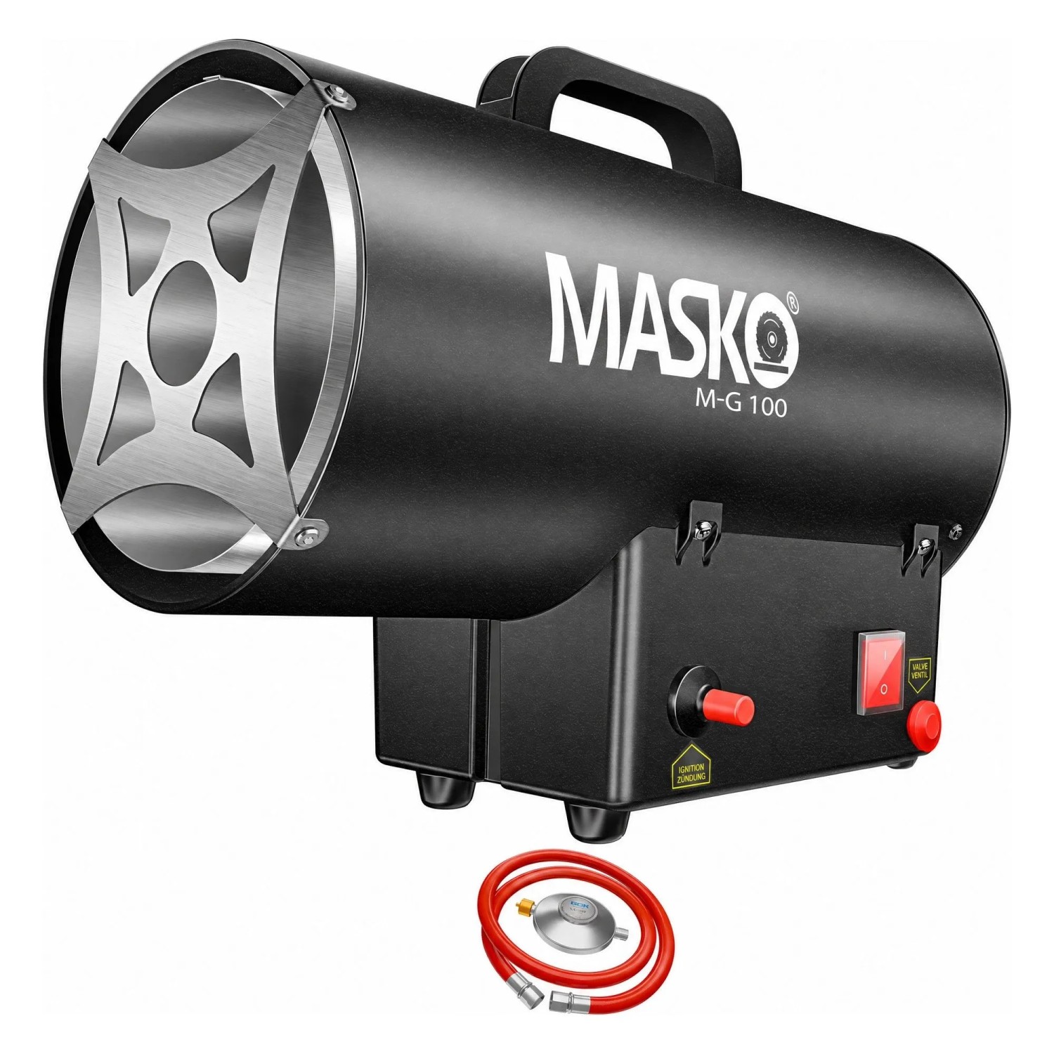 MASKO Gasheizgebläse mit Schlauch und Druckminderer 10 kW Schwarz