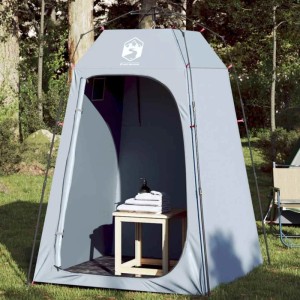 Graues vidaXL Sichtschutzzelt mit Quick-Release System für Camping, inklusive Hocker und Handtüchern.