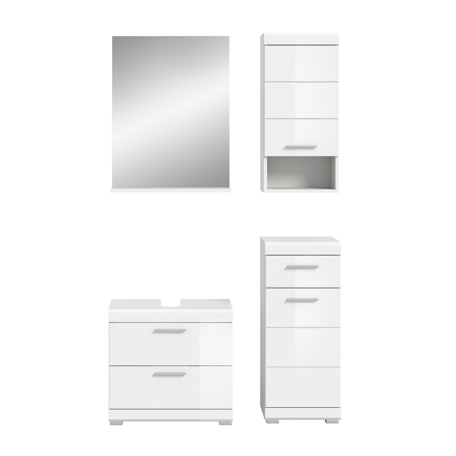 Badkombination 4-teilig mit Spiegel 112 x 191 x 34 cm Front Weiß Hochglanz FSC®