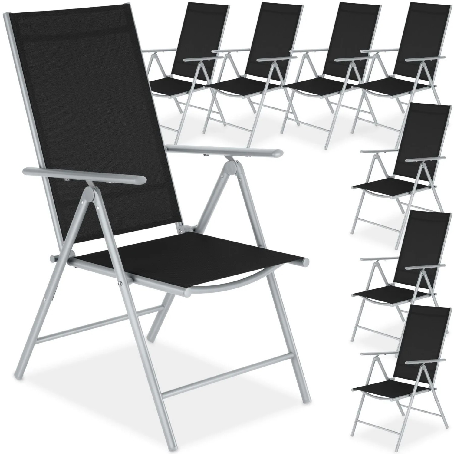 Tectake Gartenstuhl Marcellino Klappbar Wetterfest und Uv Beständig 8Er Set 65 x 54 5 x 107 5 cm Silber