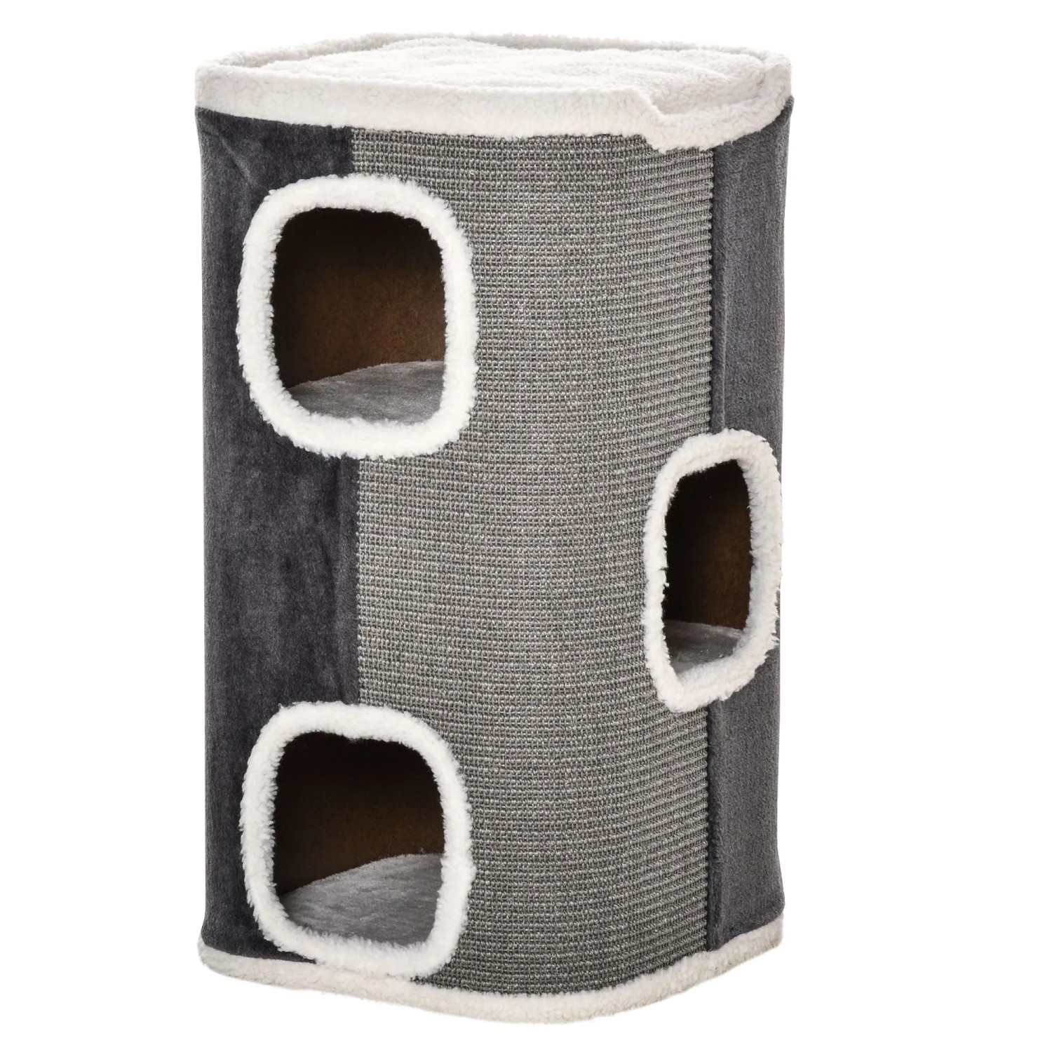 PawHut Katzenbaum Kratztonne mit 3 Ebenen 40 x 40 x 74 cm
