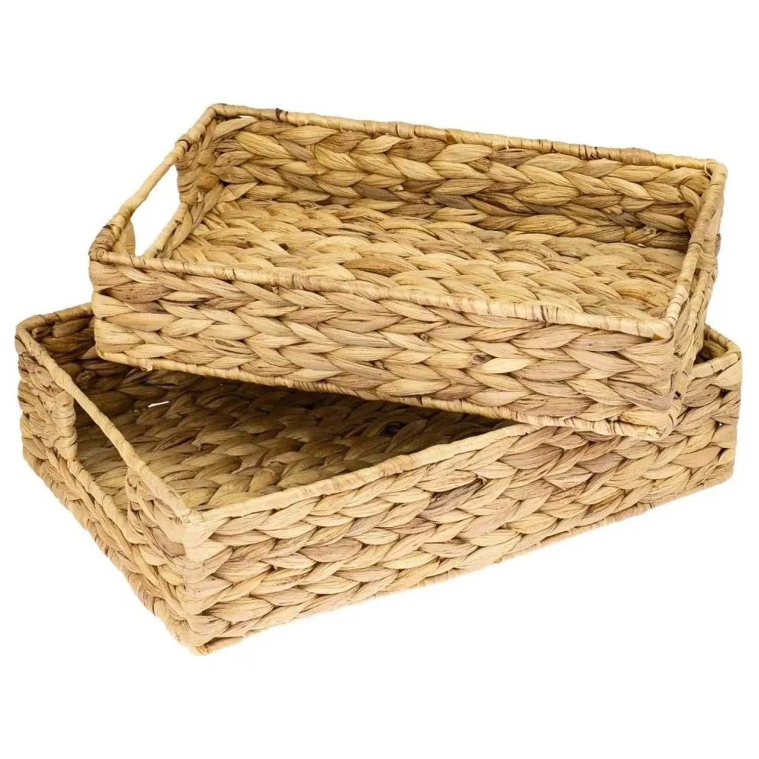 HMF 37260-S2 Deko Tablett Serviertablett Geflochten Wasserhyazinthe 2er Set Eckig 35 und 32 cm Breite