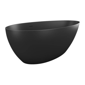 Schwarze, freistehende Badewanne Apulia 160 cm mit matter Oberfläche, Überlauf und modernem Design.