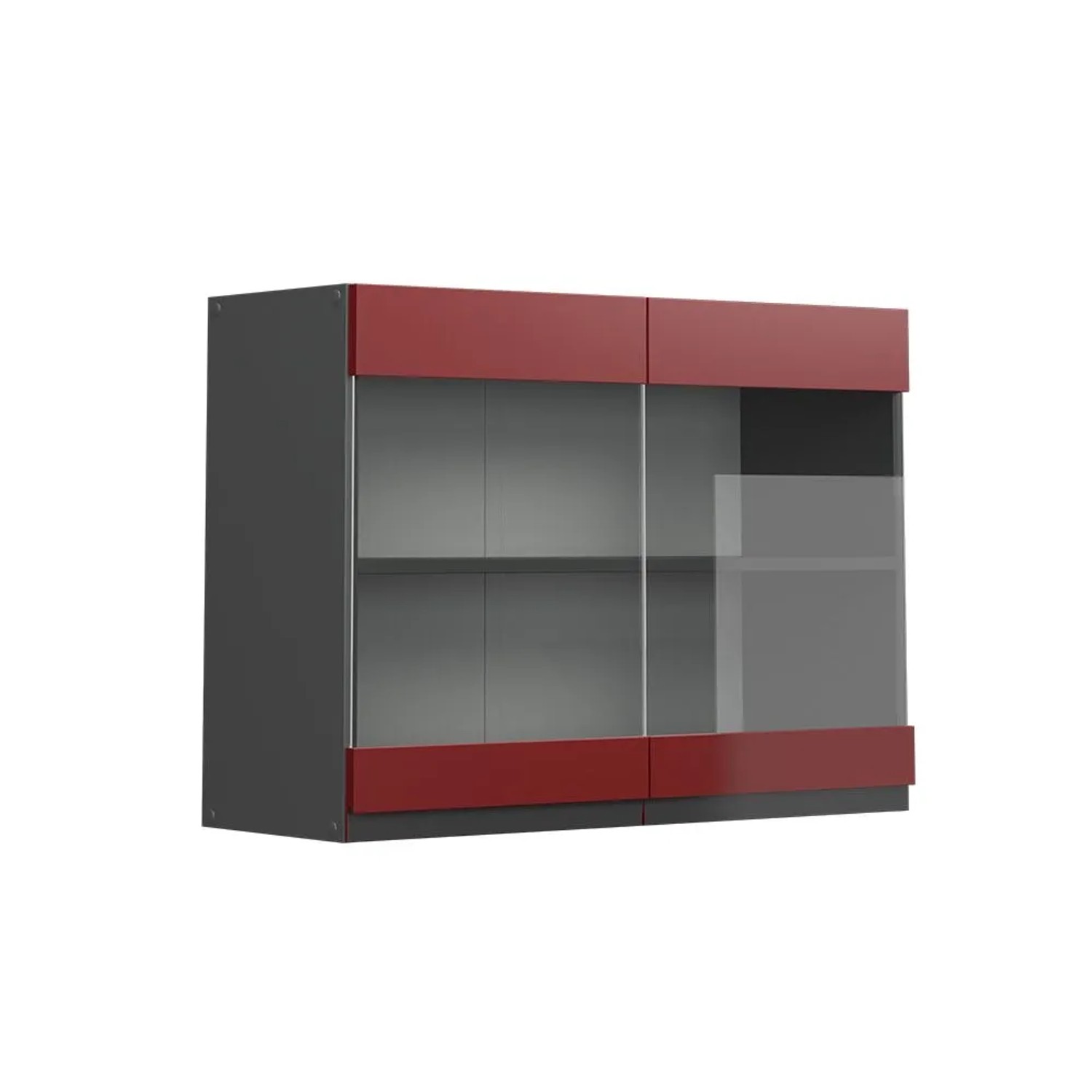 Vicco Küchenglasschrank R-Line Glashängeschrank Rot Anthrazit 80 cm J-Shape