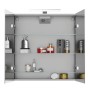 Offener Jokey Spiegelschrank Alu-LED, 65 cm breit, mit Glasablagen und Badutensilien.