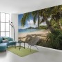 Vlies Fototapete Strandoase Südsee, 450x280 cm, mit Palmen und Strandmotiv im Wohnraum.